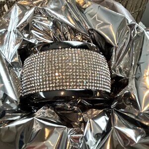 Black Crystal Pavé Statement Cuff Bracelet | Luxe Evening Glam